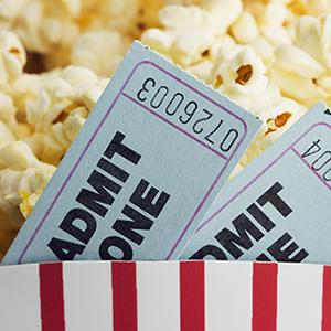 movie tickets in popcorn bucket