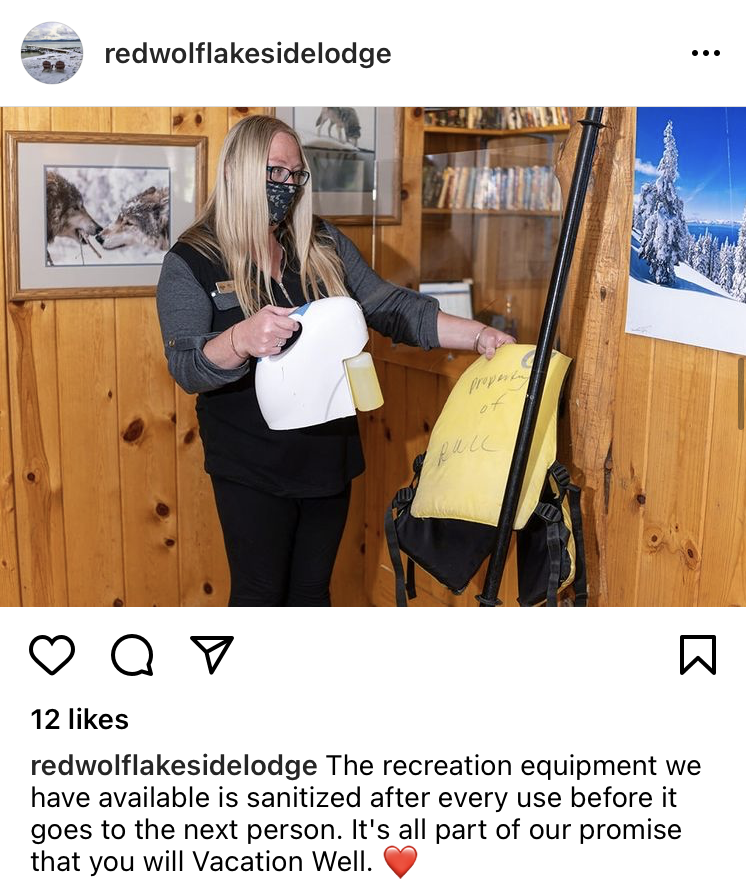 Red Wolf Lakeside Lodge Associate sanitizing equipment