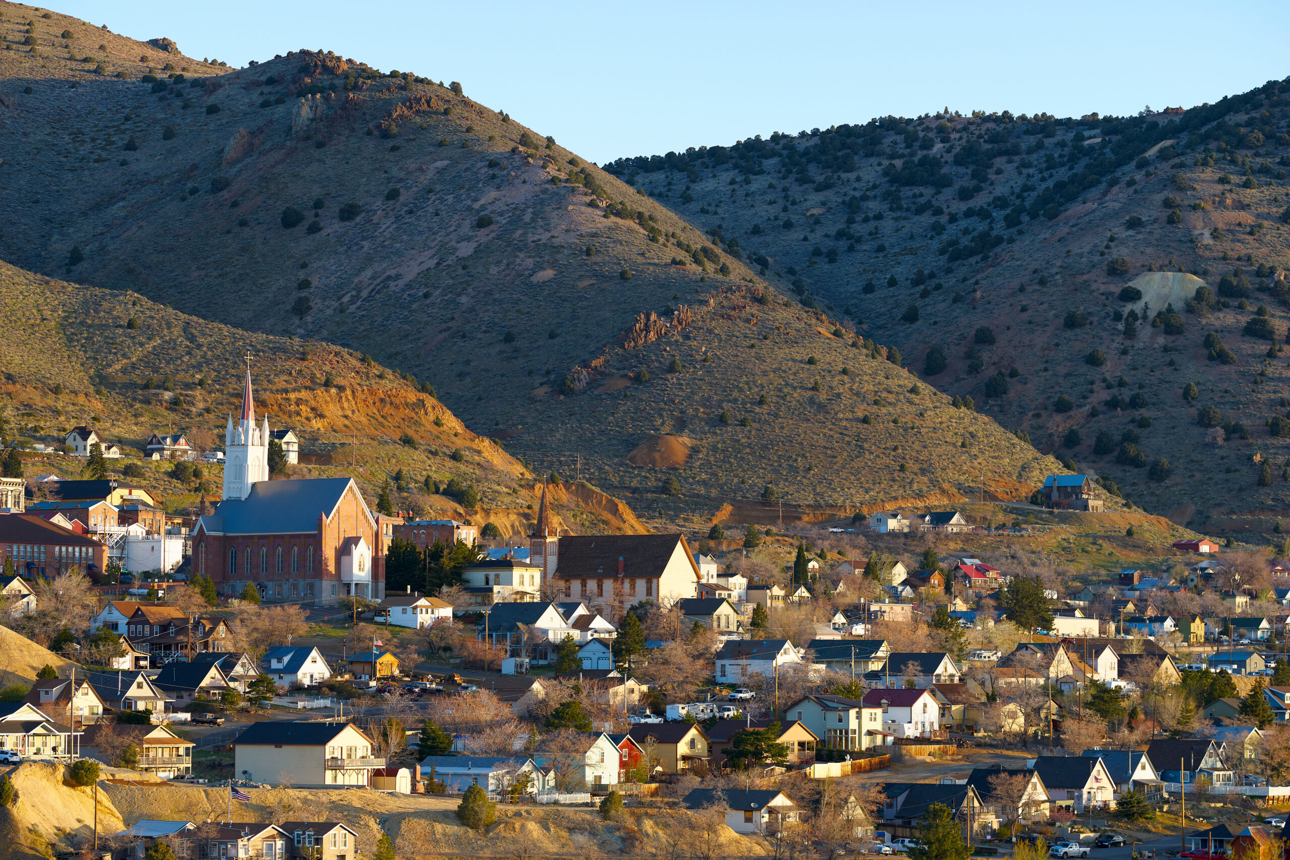 The wild town of Virginia City, Nev., in early morning light.